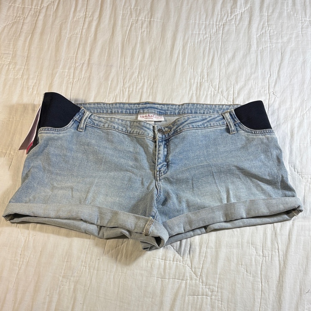 NWT‎ Isabel Maternity by Ingrid & Isabel Side Panel Midi Denim Jean Shorts